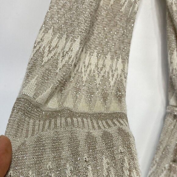 Jones New York Cardigan Sweater Sz PS Taupe Metallic Long Sleeve Top Tie Front - Picture 15 of 16